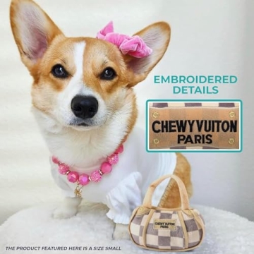 Haute Diggity Dog Checker Chewy Vuiton Handbag, Plush Designer Dog Toys with Interactive Squeaker, Stimulating Pet Enrichment, Machine-Washable & Safe Materials for All Breeds, Size Medium