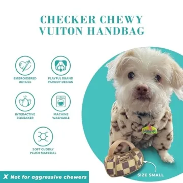 Haute Diggity Dog Checker Chewy Vuiton Handbag, Plush Designer Dog Toys with Interactive Squeaker, Stimulating Pet Enrichment, Machine-Washable & Safe Materials for All Breeds, Size Medium