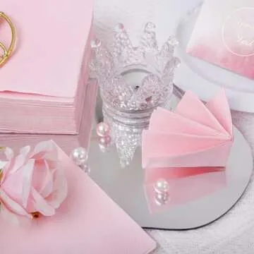 FLOWERCAT 100-Count 2-Ply Pink Cocktail Napkins - Pink Beverage Napkins Disposable Premium Quality - 5" x 5" Pink Paper Napkins for Party & Mother's Day,Bar,Weddings,Birthday,Mother's Day