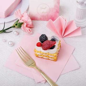 FLOWERCAT 100-Count 2-Ply Pink Cocktail Napkins - Pink Beverage Napkins Disposable Premium Quality - 5" x 5" Pink Paper Napkins for Party & Mother's Day,Bar,Weddings,Birthday,Mother's Day