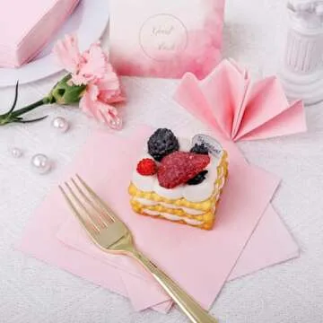 FLOWERCAT 100-Count 2-Ply Pink Cocktail Napkins - Pink Beverage Napkins Disposable Premium Quality - 5" x 5" Pink Paper Napkins for Party & Mother's Day,Bar,Weddings,Birthday,Mother's Day