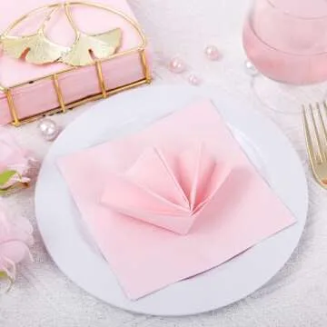 FLOWERCAT 100-Count 2-Ply Pink Cocktail Napkins - Pink Beverage Napkins Disposable Premium Quality - 5" x 5" Pink Paper Napkins for Party & Mother's Day,Bar,Weddings,Birthday,Mother's Day