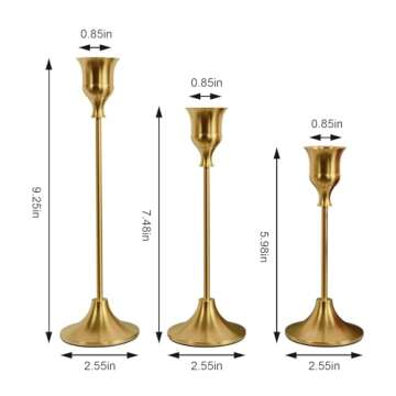 NLBTW Brass Gold Taper Candle Holders Set of 3 Vintage Decor