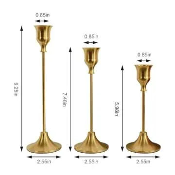 NLBTW Brass Gold Taper Candle Holders Set of 3 Vintage Decor