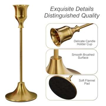 NLBTW Brass Gold Taper Candle Holders Set of 3 Vintage Decor