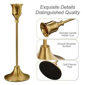 NLBTW Brass Gold Taper Candle Holders Set of 3 Vintage Decor