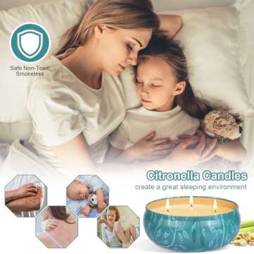 Citronella Candles Outdoor, 3-Wick 3 x 12oz Candle for Home Patio up to 240 Hours Burning, Natural Soy Wax Citronella Candle Bulk for Garden Yard Home Balcony Camping Backyard, Summer Candle Gift