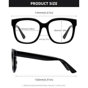 JIM HALO Oversized Blue Light Glasses for Women Square Chunky Bluelight Computer Glasses Reduce Eye Strain Black