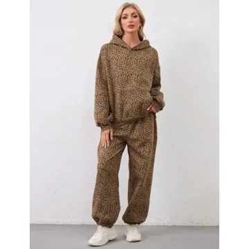 Eutten Leopard Print Oversized Sweatsuit for Women