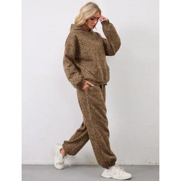 Eutten Leopard Print Oversized Sweatsuit for Women