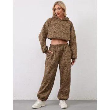 Eutten Leopard Print Oversized Sweatsuit for Women
