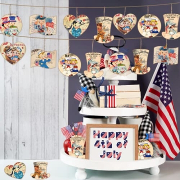 24Pcs Vintage Patriotic Wood Ornaments for Celebrations
