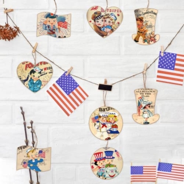 24Pcs Vintage Patriotic Wood Ornaments for Celebrations