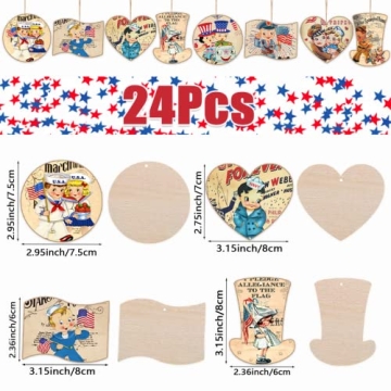 24Pcs Vintage Patriotic Wood Ornaments for Celebrations