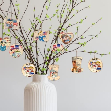 24Pcs Vintage Patriotic Wood Ornaments for Celebrations