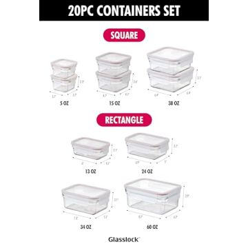 Glasslock 20-Piece Airtight Glass Food Storage Set