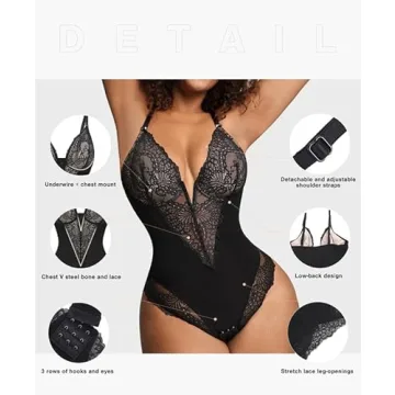 Popilush Women's Thong Bodysuit Tummy Control Shapewear