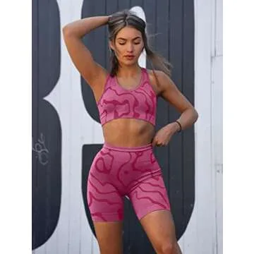 GXIN Women's Workout 2 Piece Outfits High Waist Running Shorts Seamless Gym Yoga Sports Bra Rosered