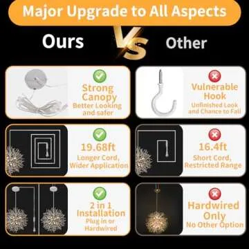 HOXIYA Modern Crystal Chandeliers Firework, Plug in Dandelion Chandelier, Chrome Sputnik Pendant Light for Bedroom Foyer Hallway Entryway Kitchen, 8 Light Firework Dandelion Chandelier, G9 Socket