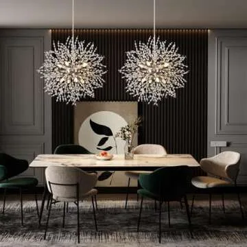 HOXIYA Modern Crystal Chandeliers Firework, Plug in Dandelion Chandelier, Chrome Sputnik Pendant Light for Bedroom Foyer Hallway Entryway Kitchen, 8 Light Firework Dandelion Chandelier, G9 Socket