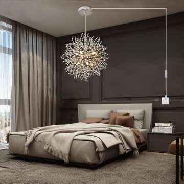 HOXIYA Modern Crystal Chandeliers Firework, Plug in Dandelion Chandelier, Chrome Sputnik Pendant Light for Bedroom Foyer Hallway Entryway Kitchen, 8 Light Firework Dandelion Chandelier, G9 Socket