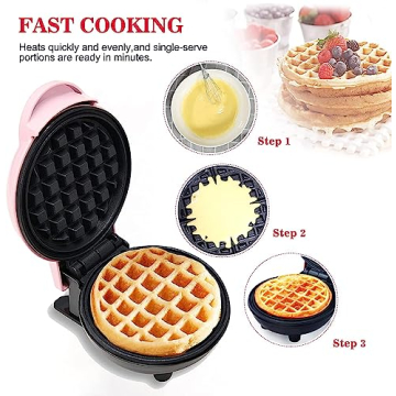 Mini Maker Waffle Maker Non-Stick Pink for Easy Breakfast Treats