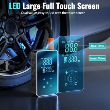Portable Tire Inflator with Touch Screen and Power Bank