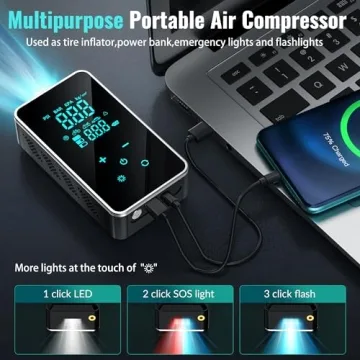Portable Tire Inflator with Touch Screen and Power Bank
