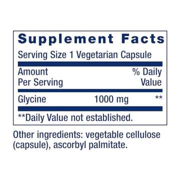 Life Extension Glycine, 1000 mg, Amino Acid That Promotes Healthy Sleep, Gluten-Free, Non-GMO, Vegetarian, 100 Capsules