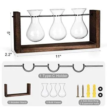 YIBOT Wall Hanging Planter Propagation Station,Plants Lover Gifts for Women, Plant Terrarium, Hydroponics Plants Home Office Living Room Wall Decor-3 Bulb Glass Vases