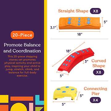 Special Supplies 20 Piece Stepping Stones for Kids, Indoor and Outdoor Balance Blocks Promote Coordi...