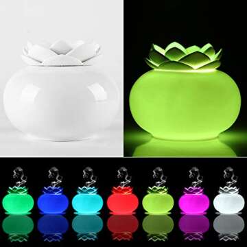 Ceramic Essential Oil Diffuser,Personal Humidifiers Small for Office Desk,EEssen Cute Lotus USB Cool Mist Humidifier Ultrasonic,7 Colors LED Light Auto Shut-Off(White)