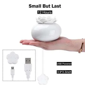 Ceramic Essential Oil Diffuser,Personal Humidifiers Small for Office Desk,EEssen Cute Lotus USB Cool Mist Humidifier Ultrasonic,7 Colors LED Light Auto Shut-Off(White)