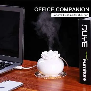 Ceramic Essential Oil Diffuser,Personal Humidifiers Small for Office Desk,EEssen Cute Lotus USB Cool Mist Humidifier Ultrasonic,7 Colors LED Light Auto Shut-Off(White)