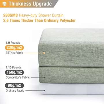 BTTN Sage Green Shower Curtain, Linen Textured Heavy Duty Thick Fabric Shower Curtain Set with 12 Plastic Hooks, Rust Resistant, Machine Washable, Hotel Spa Luxury Curtains for Bathroom Showers, 72x72