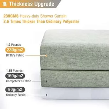 BTTN Sage Green Shower Curtain, Linen Textured Heavy Duty Thick Fabric Shower Curtain Set with 12 Plastic Hooks, Rust Resistant, Machine Washable, Hotel Spa Luxury Curtains for Bathroom Showers, 72x72