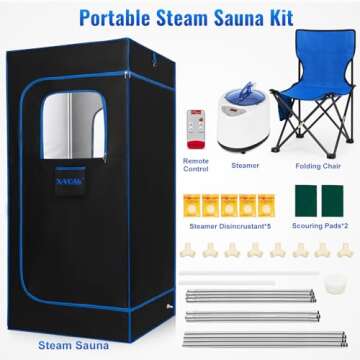 X-Vcak Sauna Box, Portable Sauna, Portable Steam Sauna for Home, Sauna Tent with Steamer, Remote Control, Folding Chair, 9 Levels, 2.6’ x 2.6’ x 5.9’