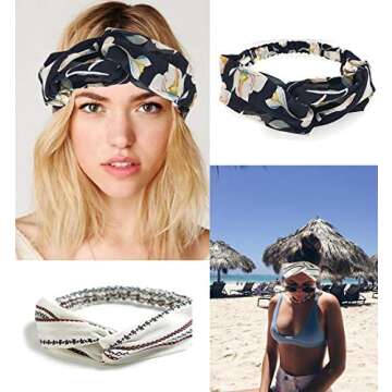 FIBO STEEL 15 Pcs Headbands for Women Wide Boho Knotted Yoga Head Wrap Hair Band Elastic B