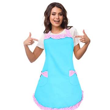 Violet Mist Lovely Retro Cute Aprons for Women with Pocket Blue Pink Vintage Aprons for Girls Ladies...