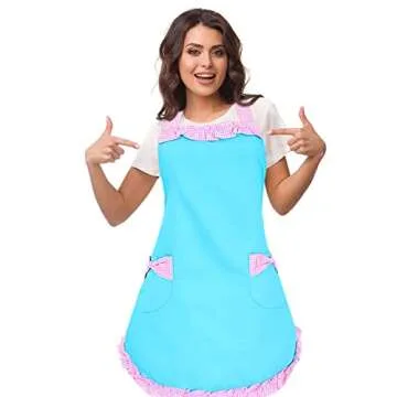 Violet Mist Lovely Retro Cute Aprons for Women with Pocket - Kawaii Cotton Kitchen Aprons for Cookin...