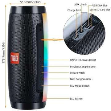 Wireless Bluetooth LED Speaker; Waterproof Speaker with Colorful LED Light; Portable Outdoor 3D Stereo Bass Luminous Speaker; Waterproof and Dustproof Feature; Grey Color