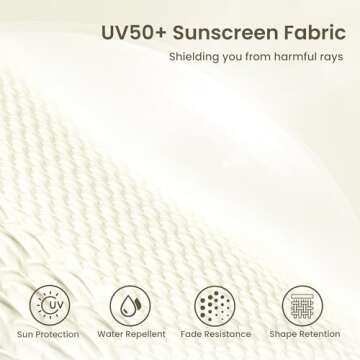 PHI VILLA 7ft Patio Umbrellas with Fringe, Outdoor Tilt Beach Umbrella Portable for Sand, UPF 50+ Canopy with 8 High Wind Proof Fiberglass Ribs and Carry Bag, Creamy White(No Base)