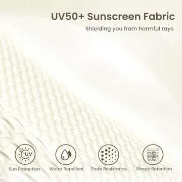 PHI VILLA 7ft Patio Umbrellas with Fringe, Outdoor Tilt Beach Umbrella Portable for Sand, UPF 50+ Canopy with 8 High Wind Proof Fiberglass Ribs and Carry Bag, Creamy White(No Base)