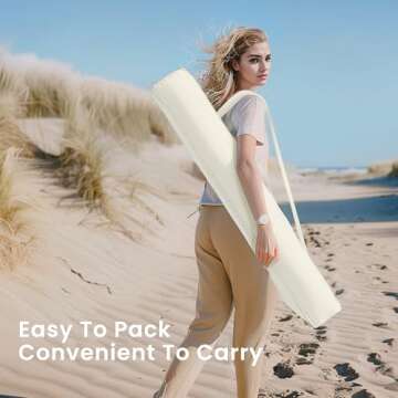 PHI VILLA 7ft Patio Umbrellas with Fringe, Outdoor Tilt Beach Umbrella Portable for Sand, UPF 50+ Canopy with 8 High Wind Proof Fiberglass Ribs and Carry Bag, Creamy White(No Base)