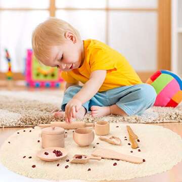 9 Pieces Sensory Bin Tools Montessori Toys Dish Toys Mini Wooden Scoops and Wooden Tongs for Fine Motor Learning