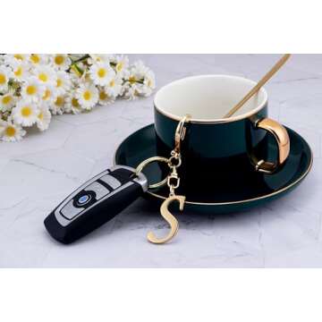 Cute Stainless Steel Gold Initial Letter Keychain for Women Girl, Charms for Key Handbag Backpack Bag, Personalized Gift (Gold-S)