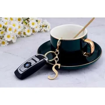 Cute Stainless Steel Gold Initial Letter Keychain for Women Girl, Charms for Key Handbag Backpack Bag, Personalized Gift (Gold-S)