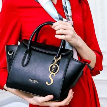 Cute Stainless Steel Gold Initial Letter Keychain for Women Girl, Charms for Key Handbag Backpack Bag, Personalized Gift (Gold-S)