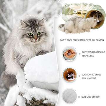 KUCDBUN Cat Tunnel Bed, 2-in-1 Collapsible Cat Tunnel Tubes Toys with Removable Mat for Pet Cats Kit...