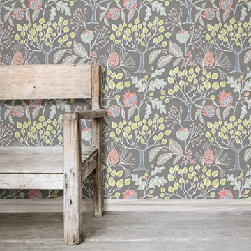 NuWallpaper NU3039 Groovy Garden Grey Peel & Stick Wallpaper